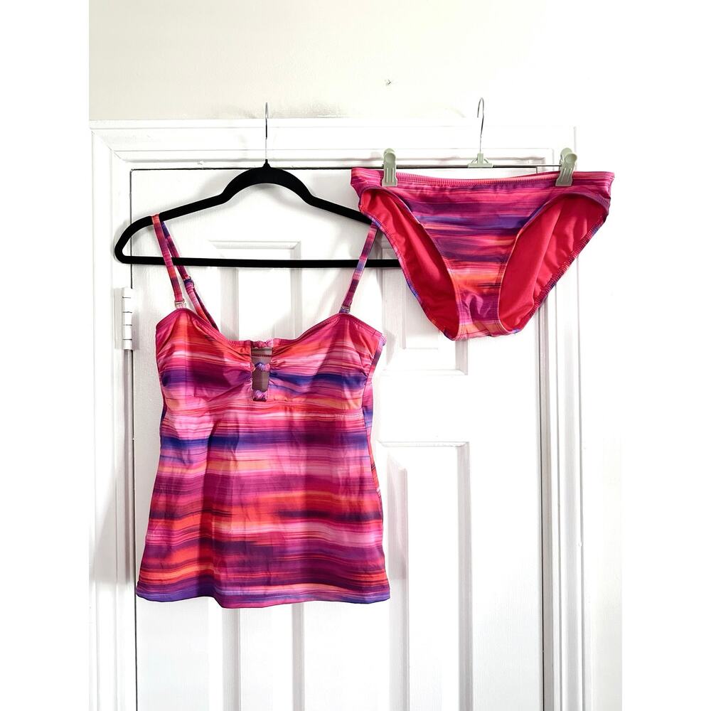 LAUREN RALPH LAUREN Pink Multi Ombre Ikat Bandeau Tankini Two-Piece - Sz 10 - Picture 3 of 12